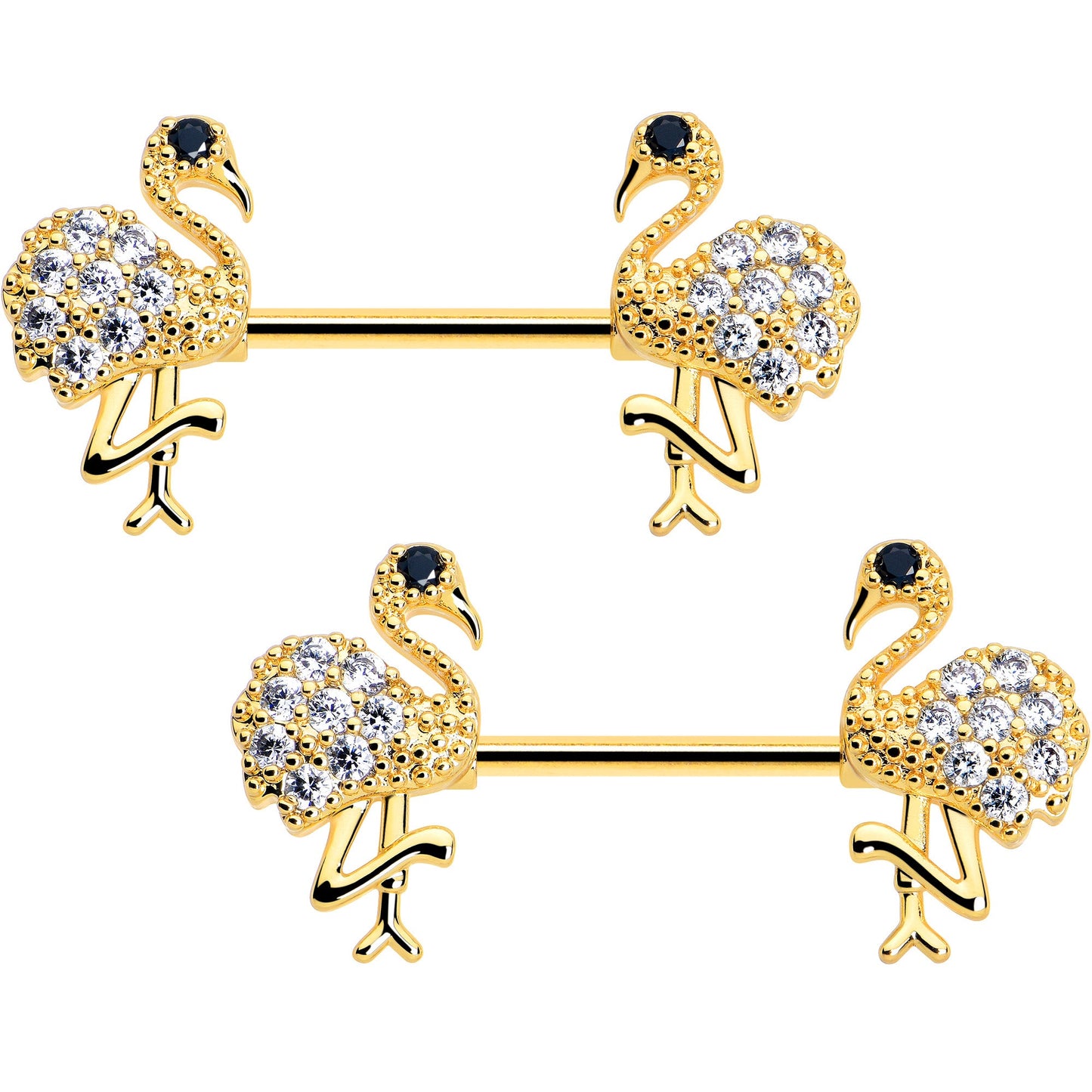 14G 9/16 CZ Gem Fashion Flamingo Barbell Nipple Ring Set