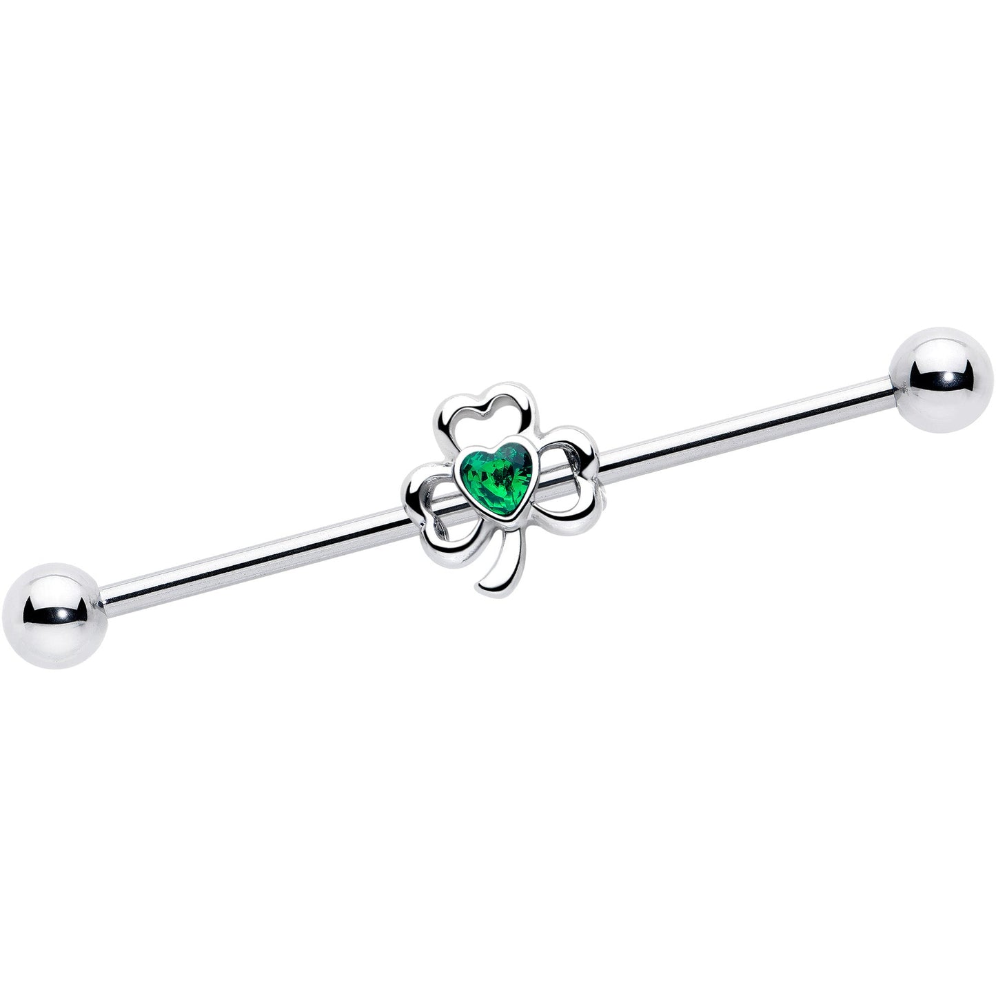 14G Green Gem Heart Shamrock St Patricks Day Industrial Barbell 38mm