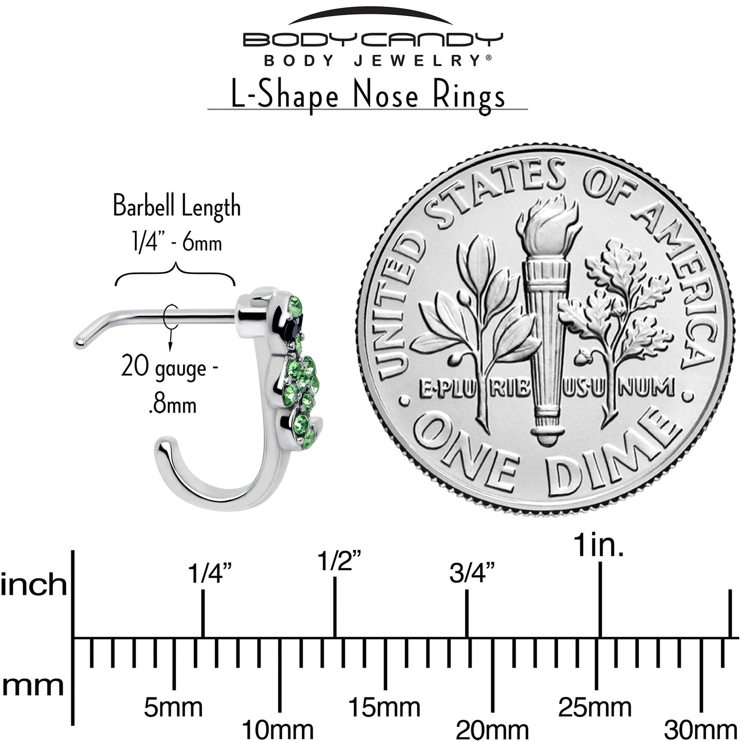 20G 7mm Green Gem Snake Sweetie Faux Hoop L Shape Nose Ring