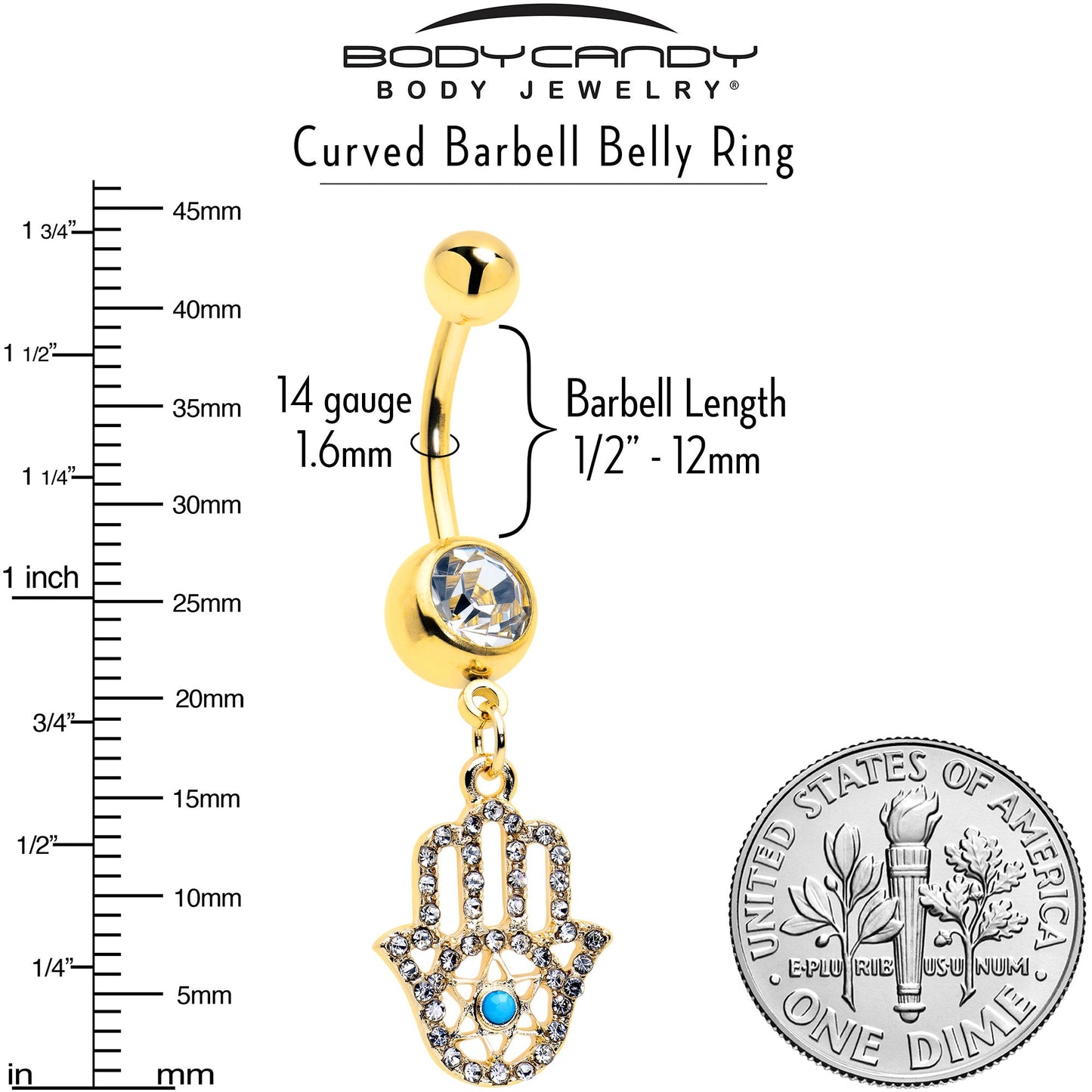 Clear CZ Gem Gold Tone Anodized Hamsa Hand Star Dangle Belly Ring