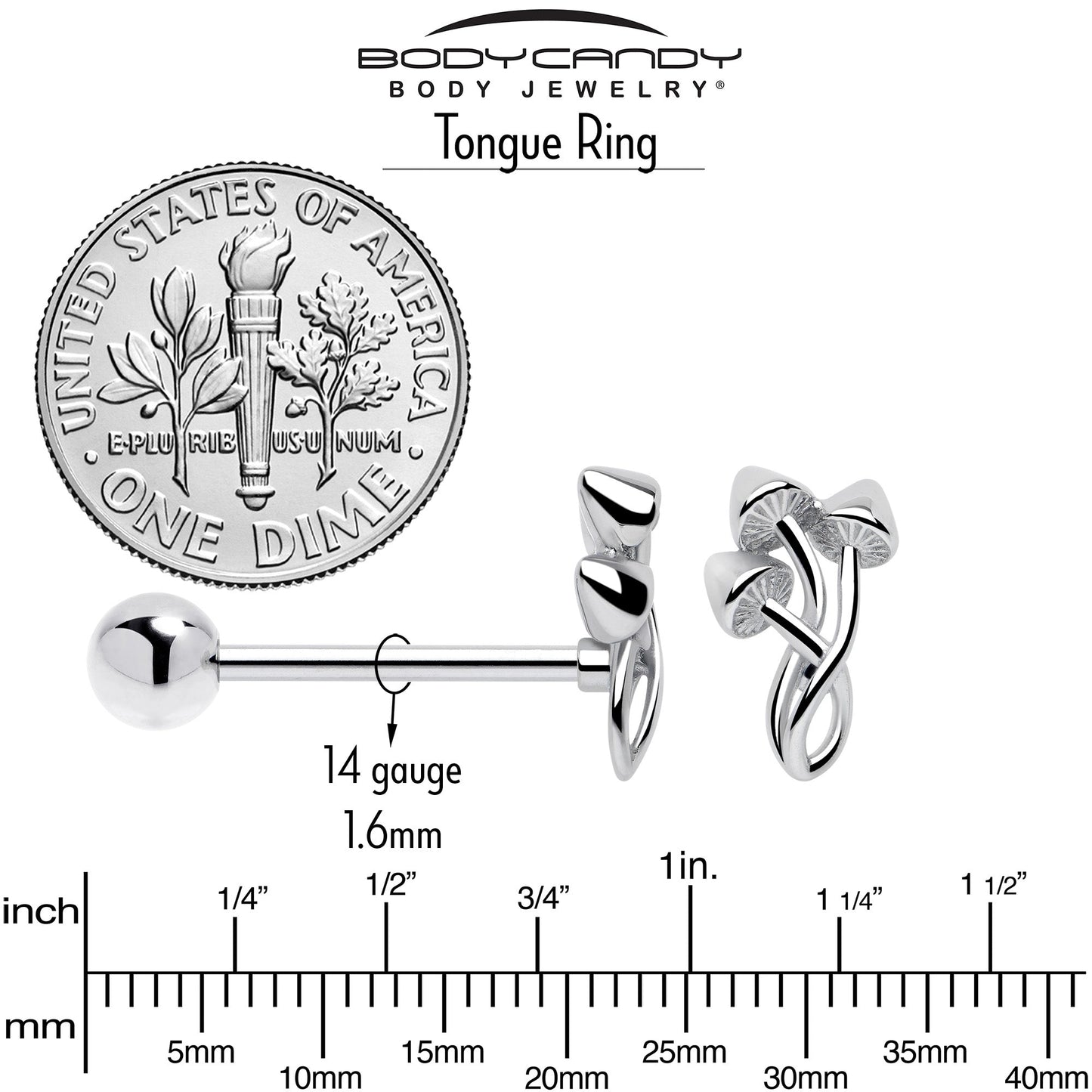 Trippy Mushroom Trio Barbell Tongue Ring