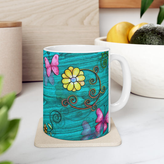 Butterflies and Flowers Ceramic Mug 11oz