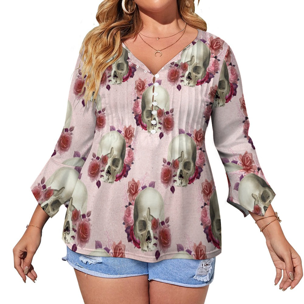 Skulls and Roses Ruffled Petal Sleeve Top