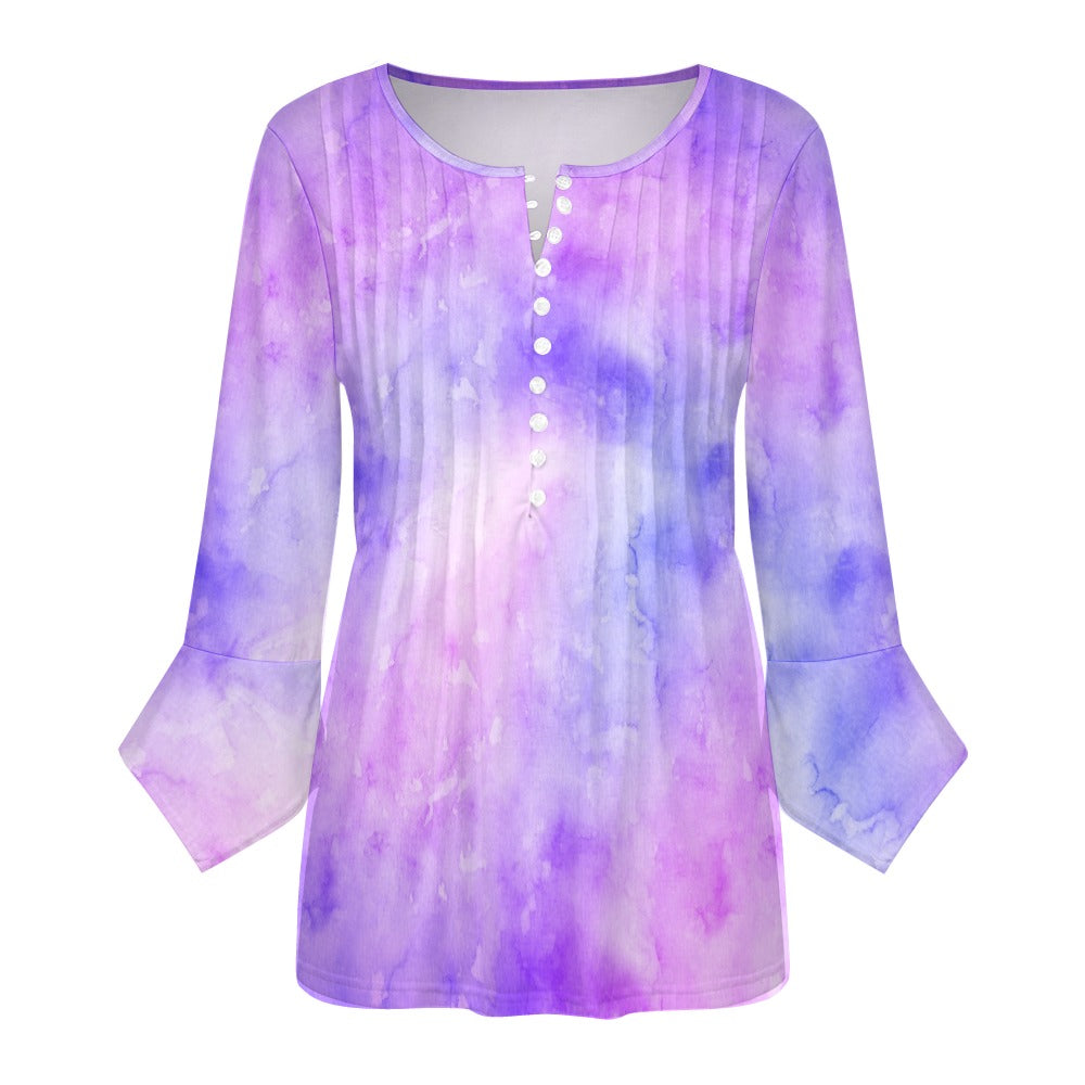 Purple Tie Dye Ruffled Petal Sleeve Top