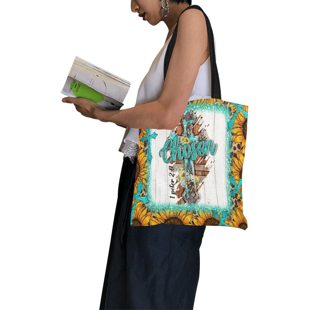 Chosen Sunflowers and Cross Canvas Tote Bag