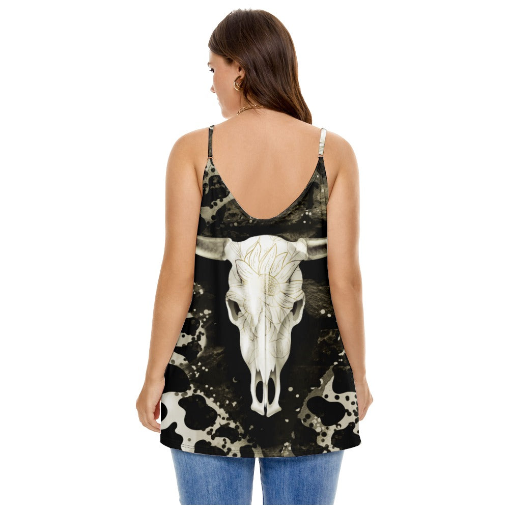 Western Skull Design Loose Summer Top
