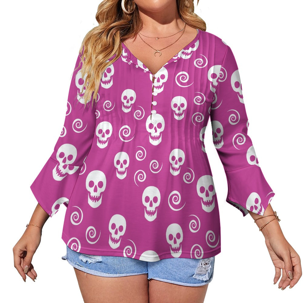 Skulls and Swirls Ruffled Petal Sleeve Top
