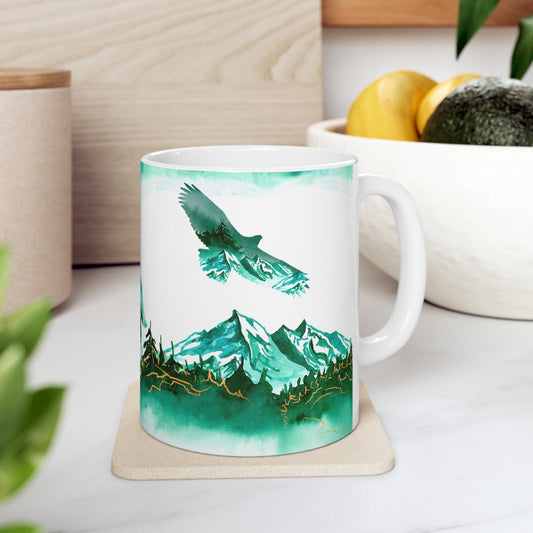 Mountain Wolf Eagle Scene Ceramic Mug 11oz