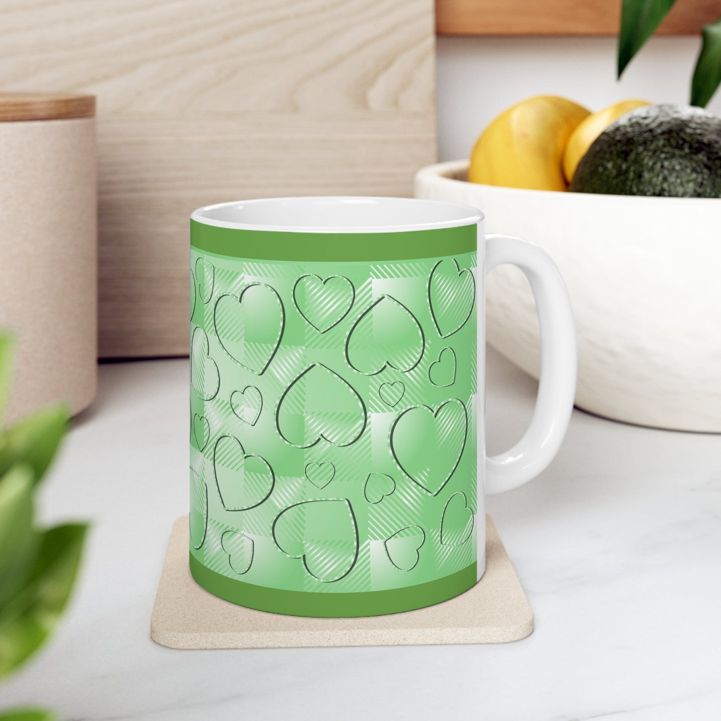 Green Buffalo Hearts Ceramic Mug 11oz
