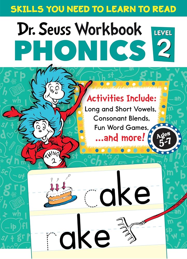 Dr. Seuss Phonics Level 2 Workbook: A Phonics Workbook to Help Kids Ages 5-7 Learn to Read (For Kindergarten and 1stGrade) (Dr. Seuss Workbooks) cover image