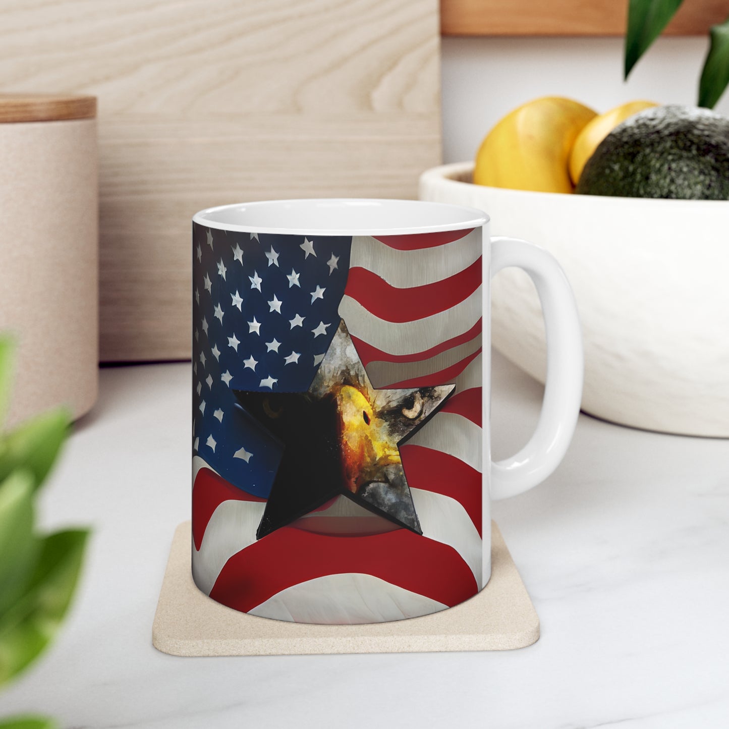 American Flag and Eagle Star Ceramic Mug 11oz