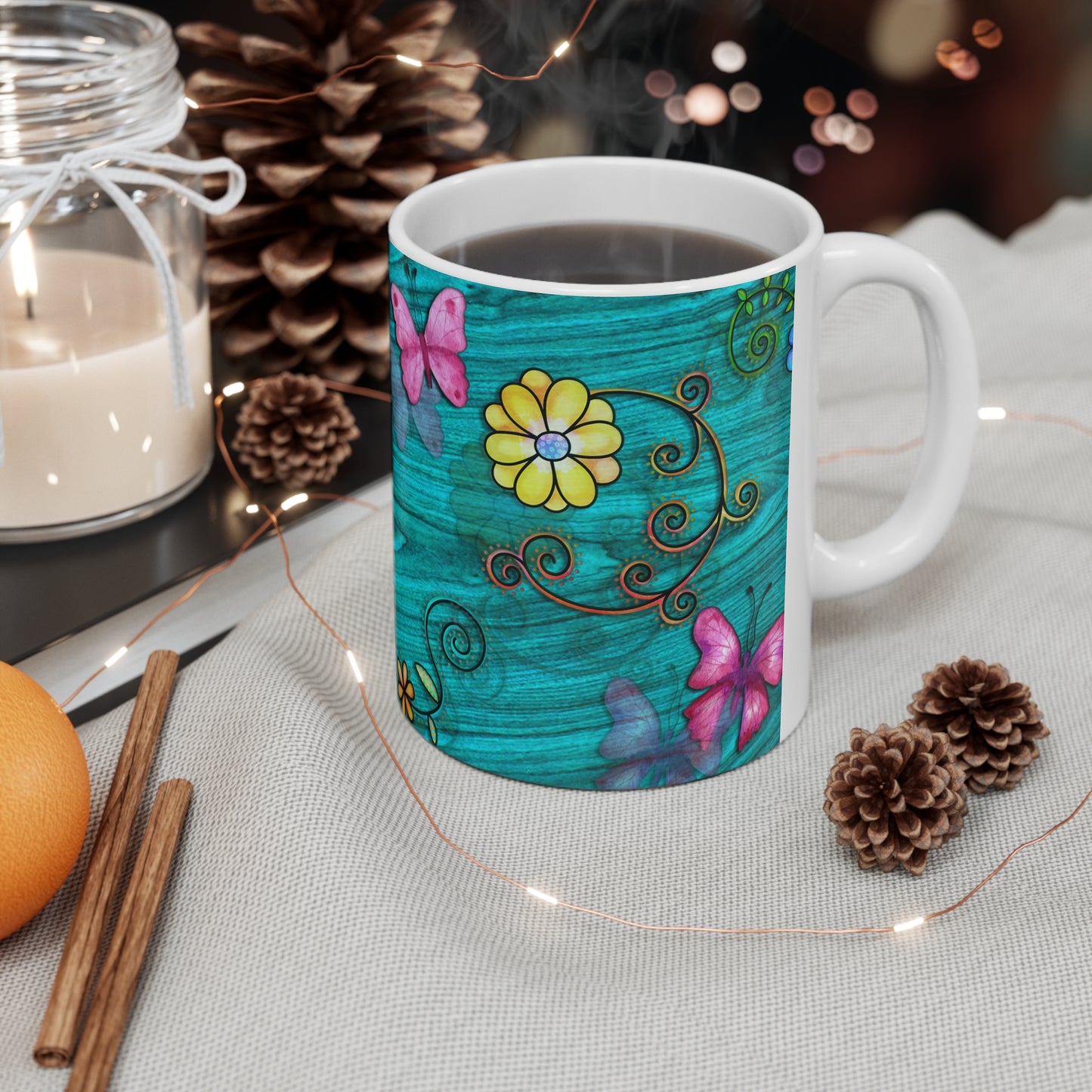 Butterflies and Flowers Ceramic Mug 11oz