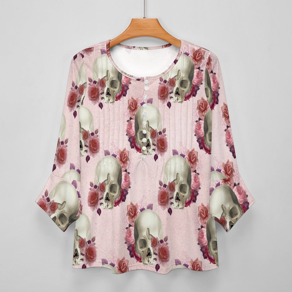 Skulls and Roses Ruffled Petal Sleeve Top