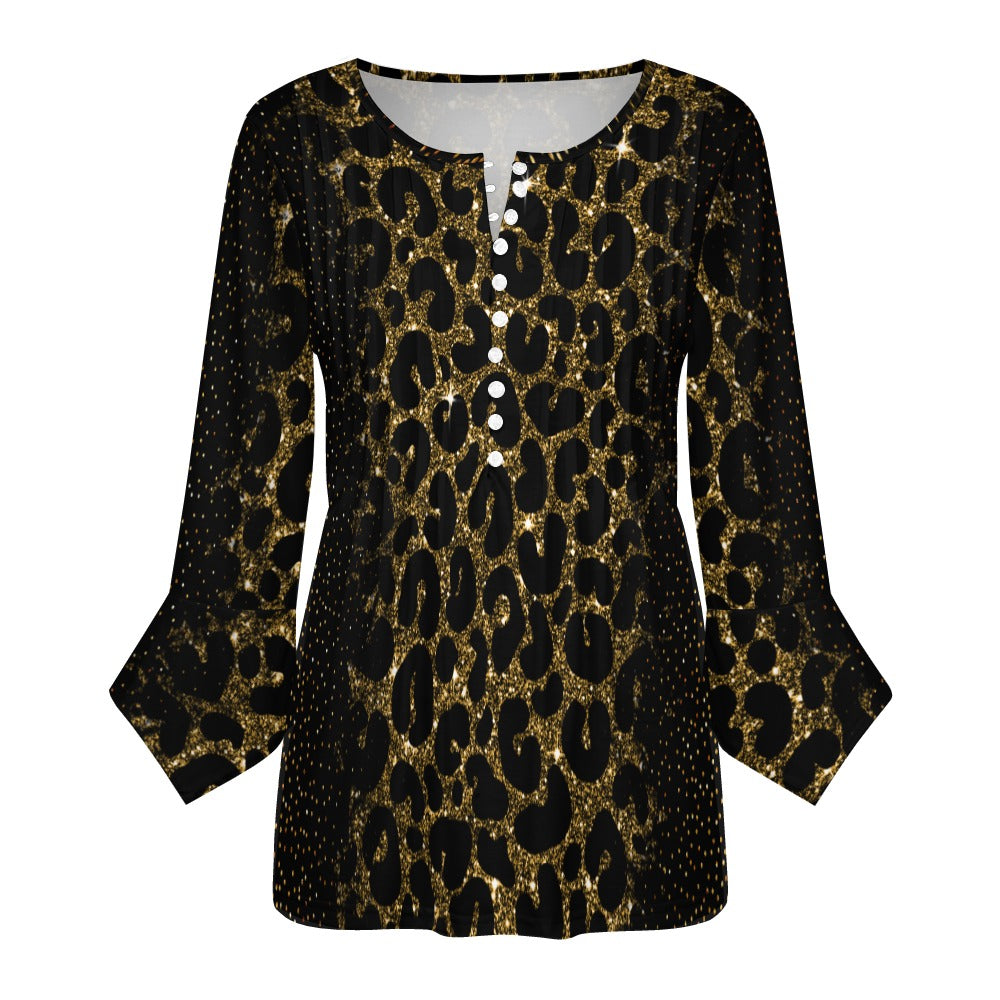 Glam Animal Print Ruffled Petal Sleeve Top