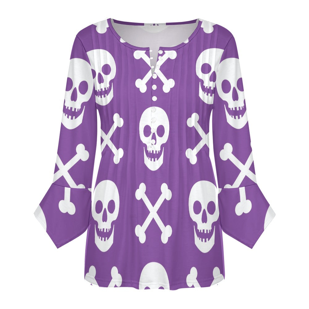 Purple Skulls Ruffled Petal Sleeve Top