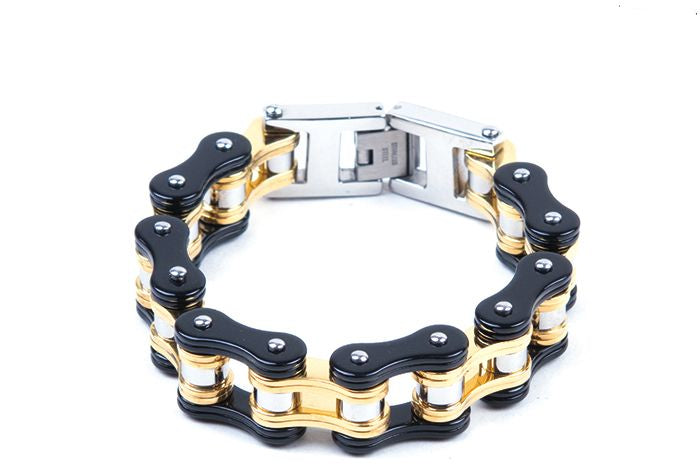 Black & Gold Stainless Steel Motorcycle Chain Bracelet