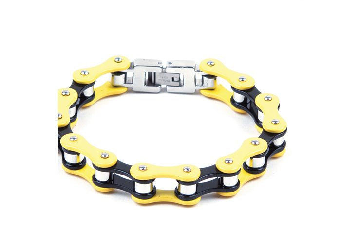 Black & Yellow Stainless Steel Motorcycle Chain Bracelet