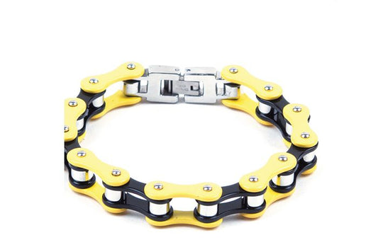 Black & Yellow Stainless Steel Motorcycle Chain Bracelet