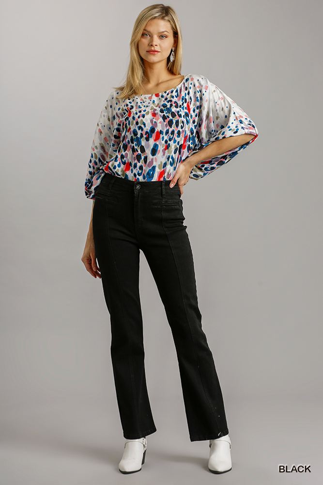 Black Panel Straight Cut Denim Jeans With Pockets