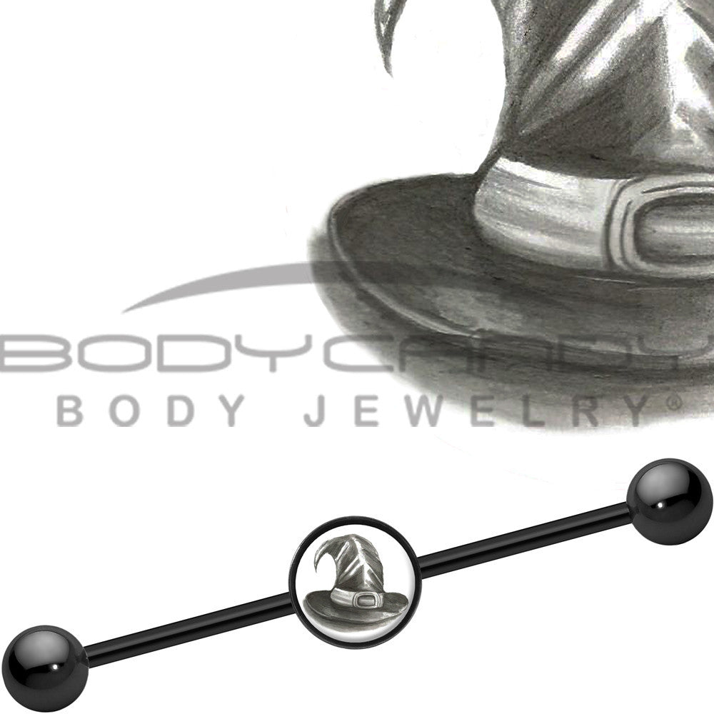 14G Black Anodized Magic Witch Hat Industrial Barbell 37mm