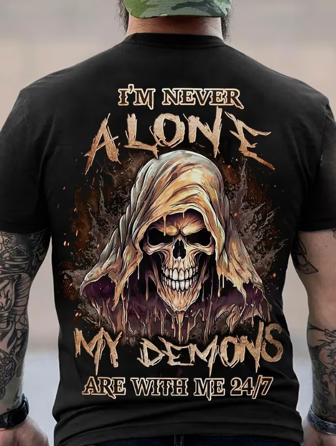 I'm Never Alone Skull Design T-Shirt