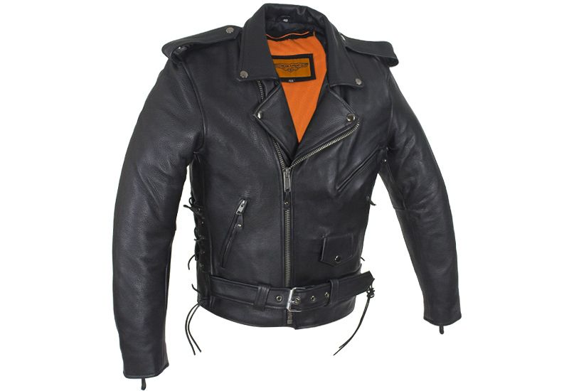 Men's Classic Police Style Motorcycle Jacket With Side Laces Zip-out Lining