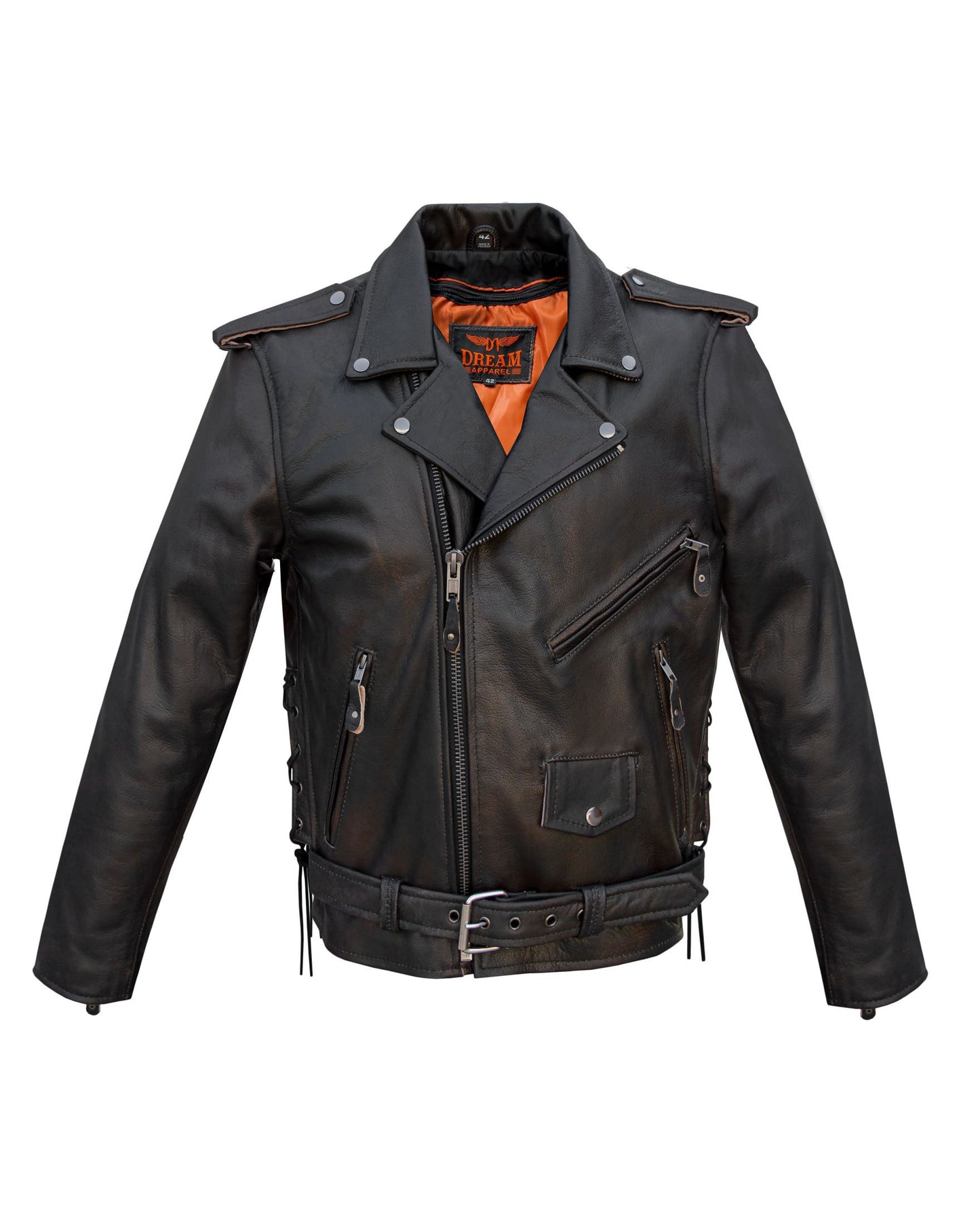 Men's Leather Motorcycle Jacket with Emboss Eagle, Live to Ride, Ride to Live