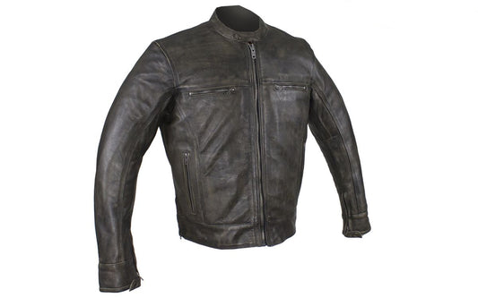 Distressed Brown Racer Jacket with Concealed Carry Pockets