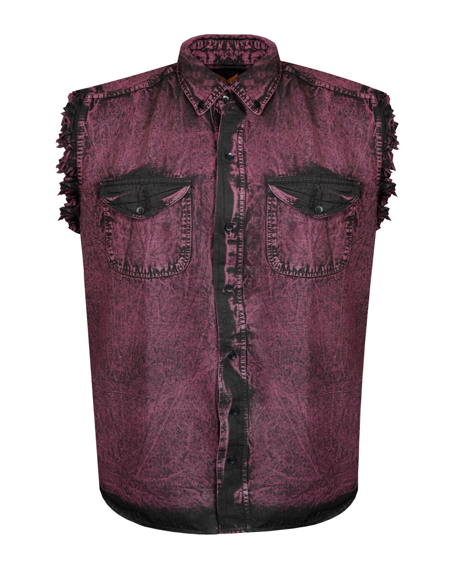 Men's Biker Cutoff Cotton Shirt Stonewash Burgundy