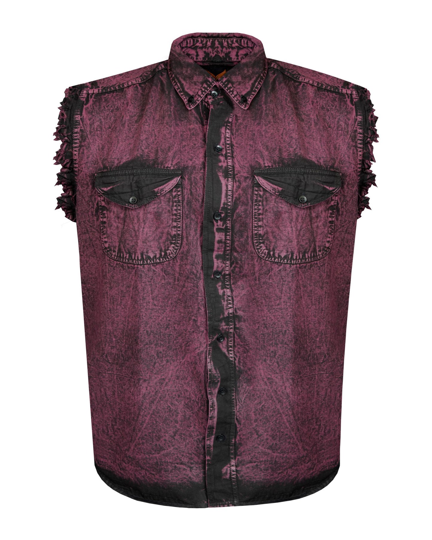 Men's Biker Cutoff Cotton Shirt Stonewash Burgundy