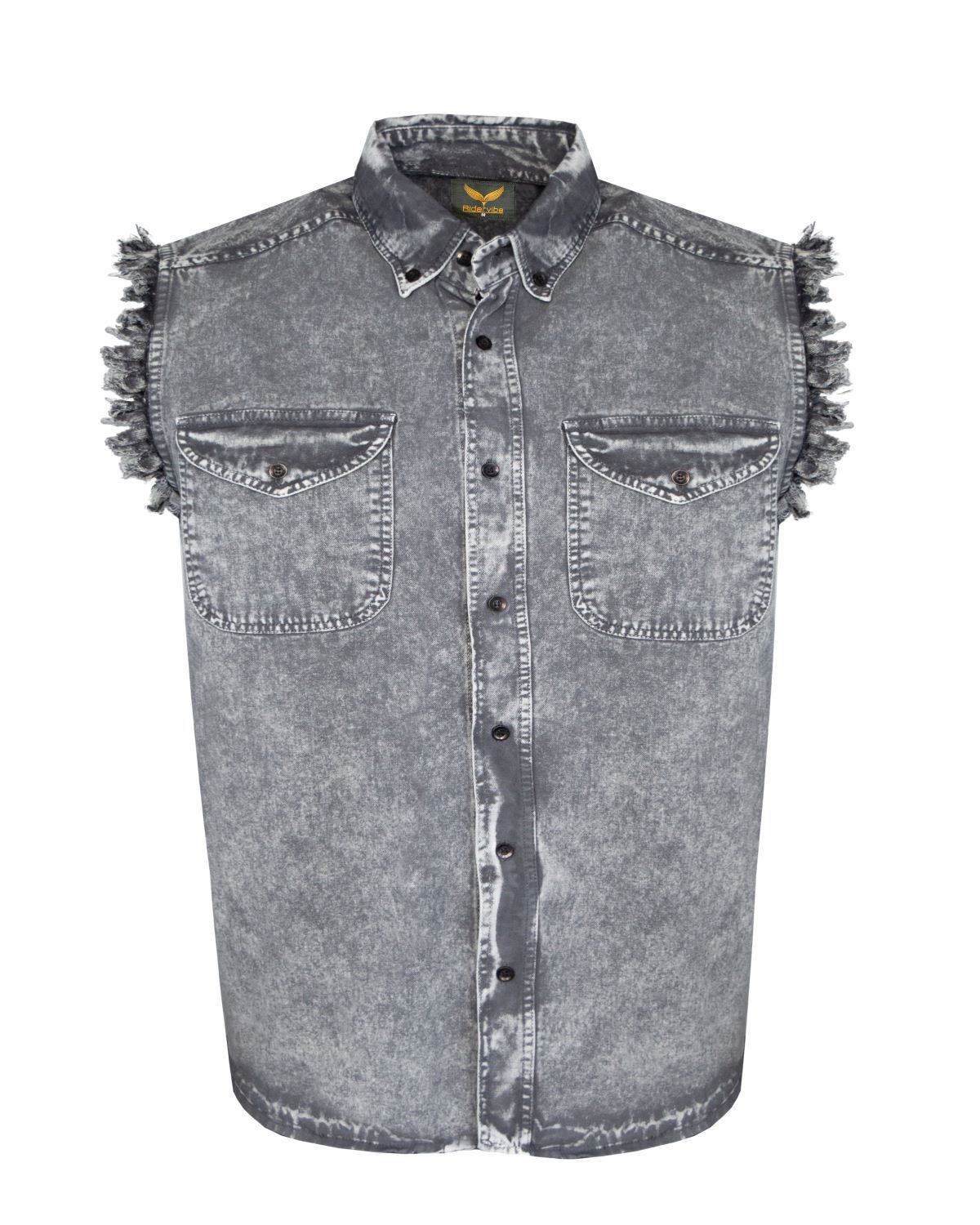 Men's Biker Cutoff Cotton Shirt Stonewash Grey