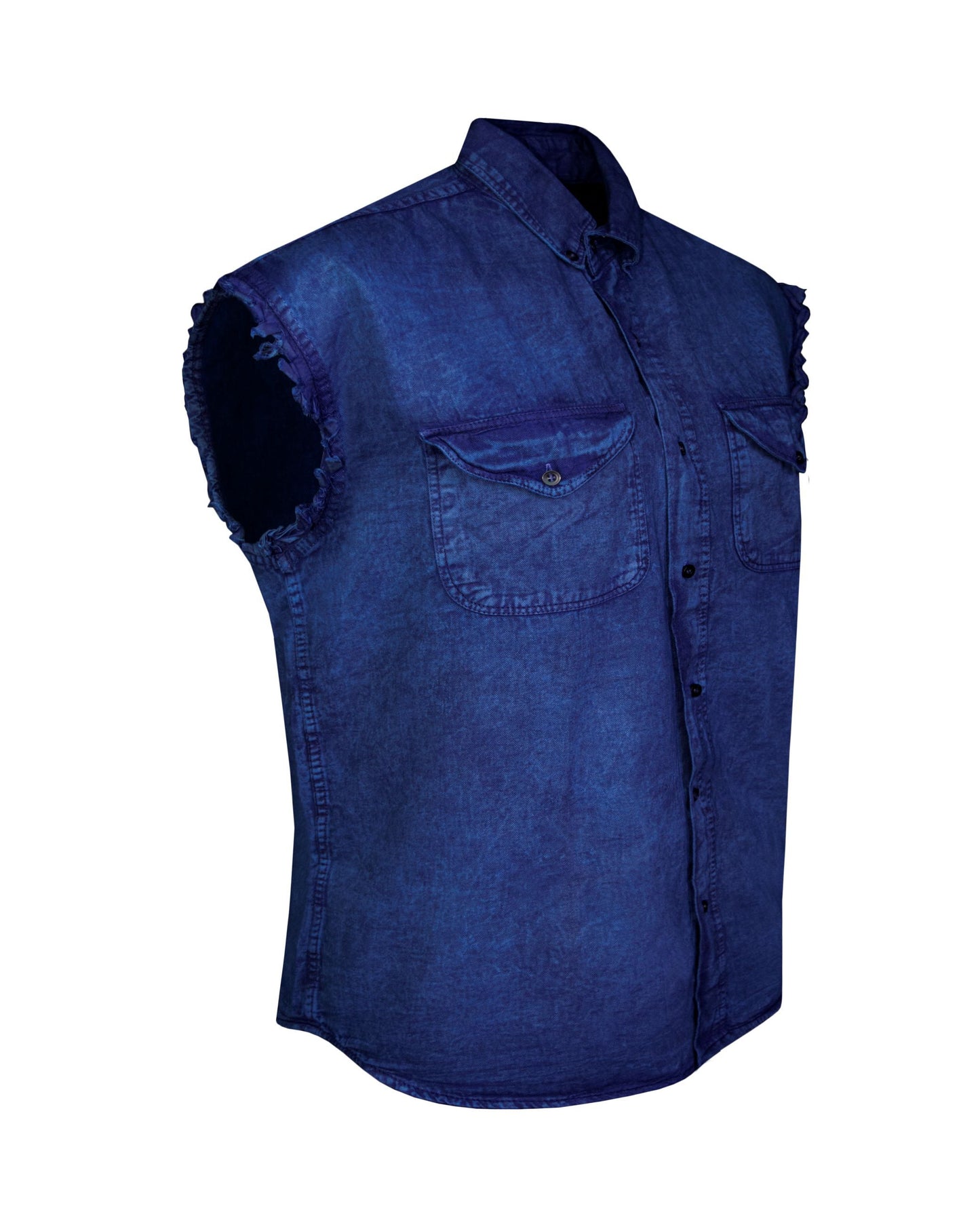 Men's Biker Cutoff Cotton Shirt Stonewash Ocean Blue