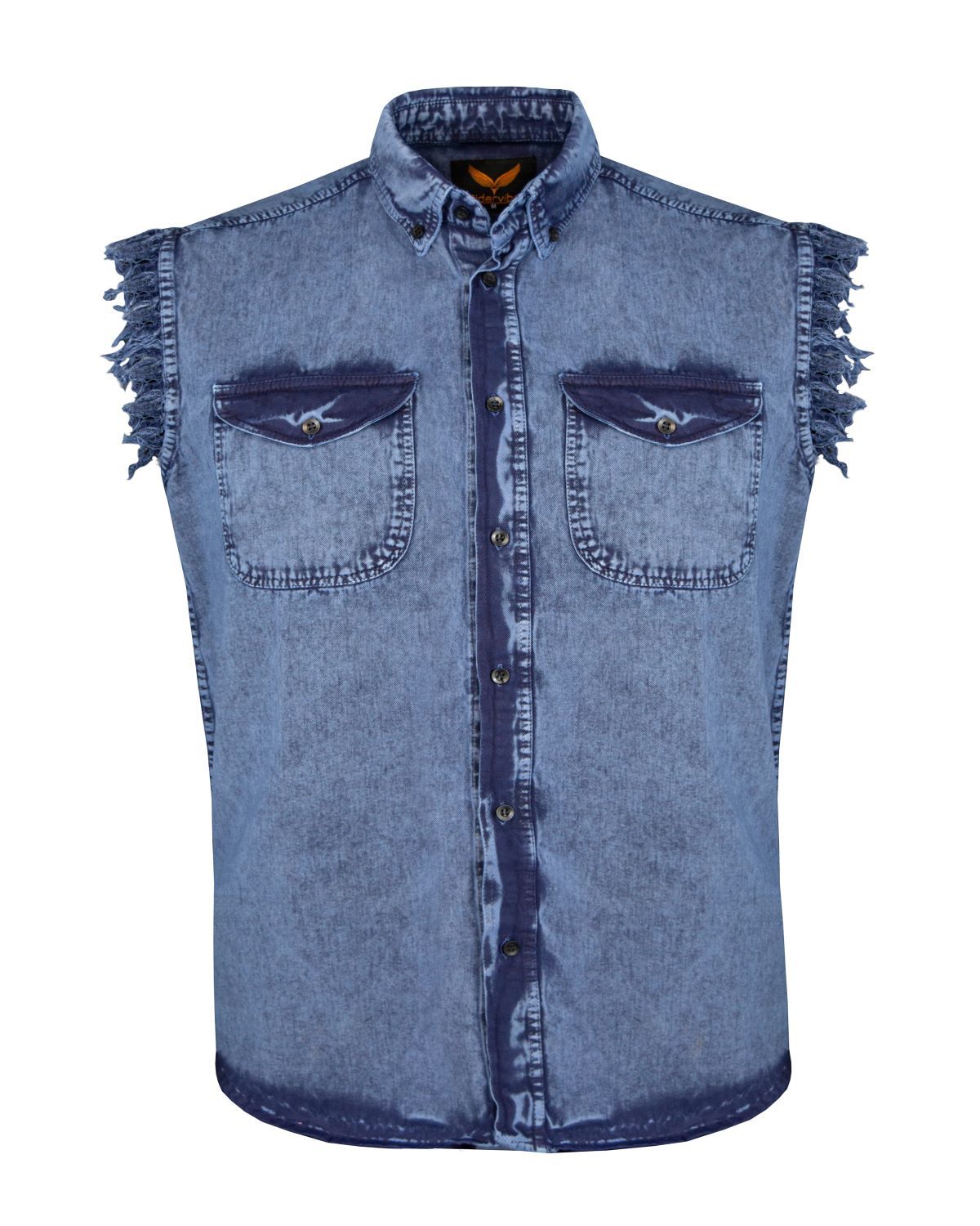 Men's Biker Cutoff Cotton Shirt Stonewash Royal Blue