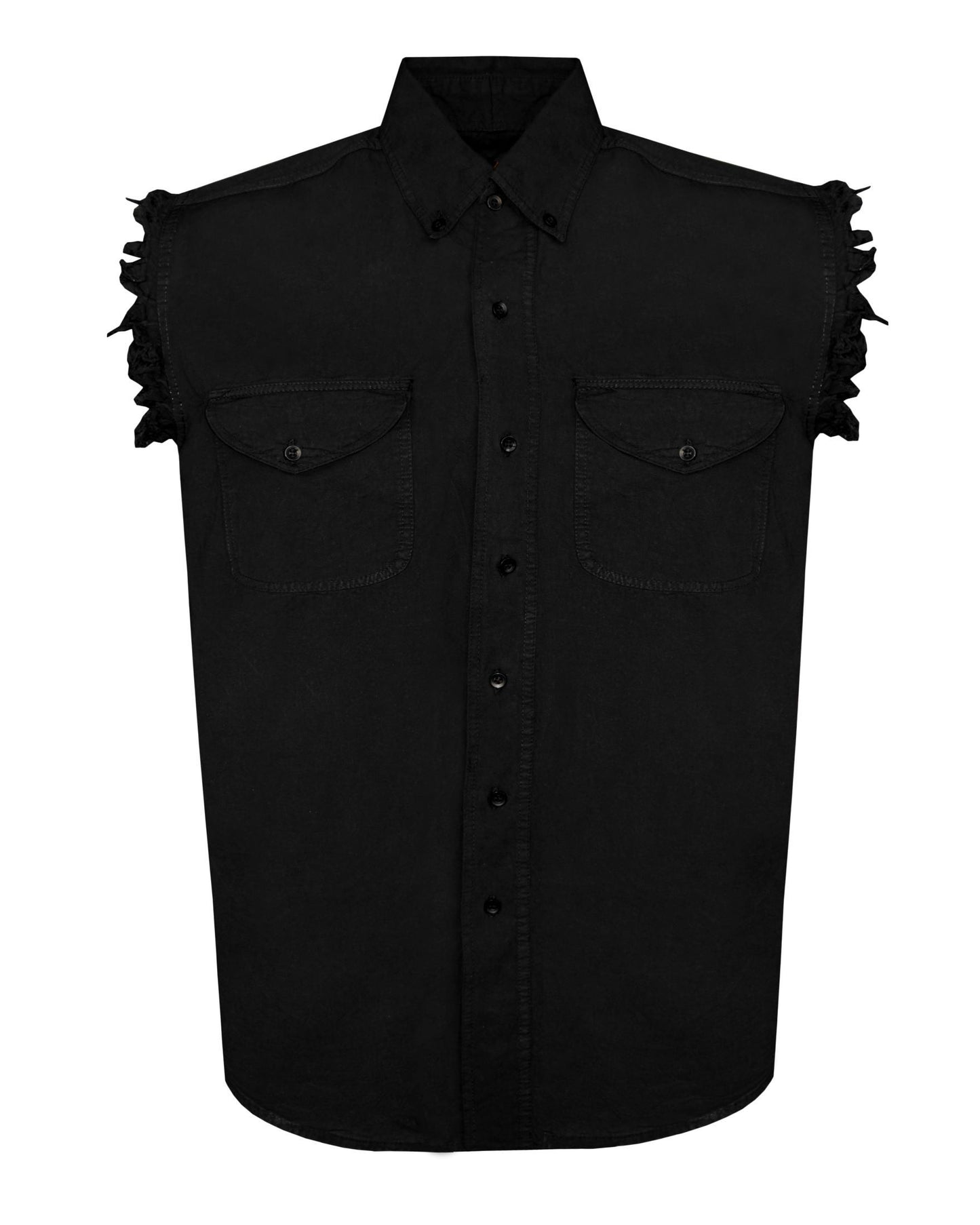 Men's Biker Cutoff Cotton Shirt Solid Black