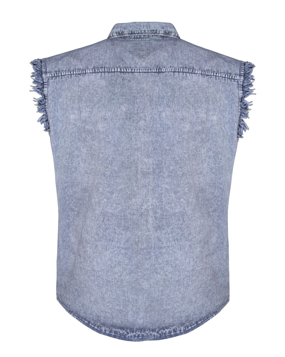 Men's Biker Cutoff Cotton Shirt Stonewash Sky Blue