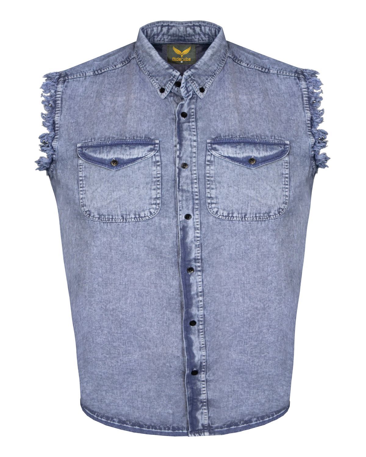 Men's Biker Cutoff Cotton Shirt Stonewash Sky Blue