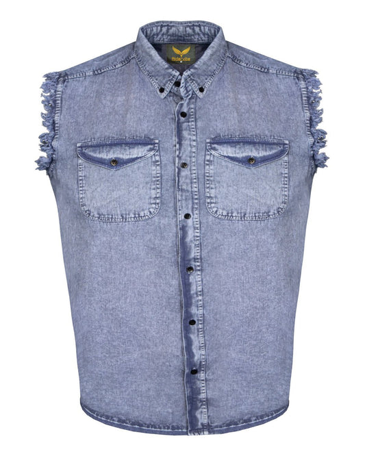 Men's Biker Cutoff Cotton Shirt Stonewash Sky Blue
