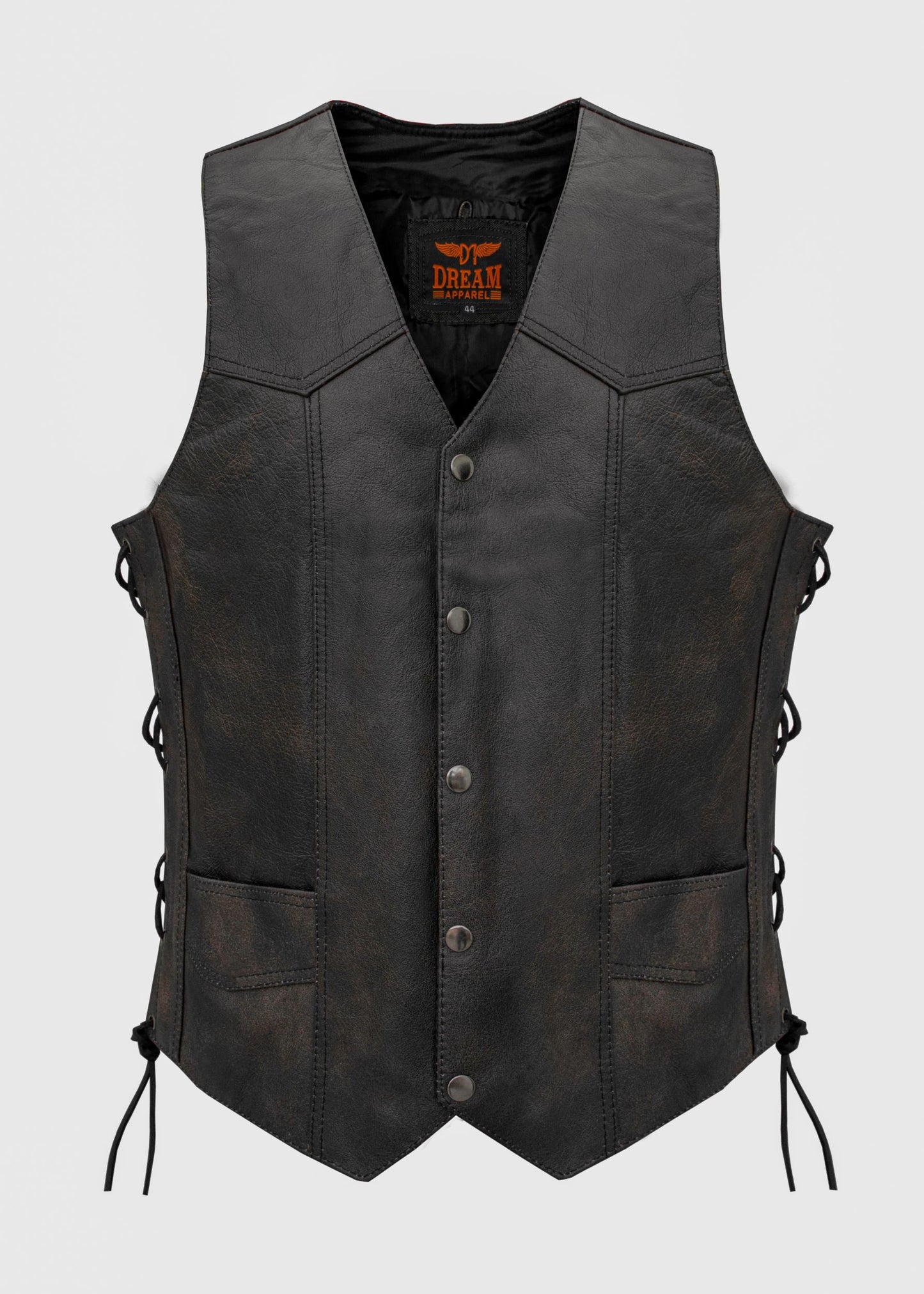 Men's Distressed Brown Vest Side Laces with Emboss Eagle Live to Ride Ride to Live