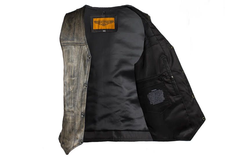 Men's Distressed Brown Motorcycle Vest With 10 Pockets Side Laces