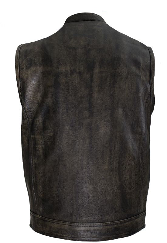 Men's SOA Style Motorcycle Club Vest Distressed Brown Leather