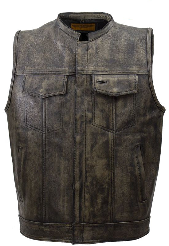 Men's SOA Style Motorcycle Club Vest Distressed Brown Leather