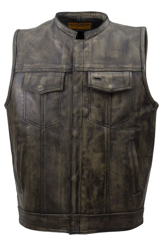 Men's SOA Style Motorcycle Club Vest Distressed Brown Leather