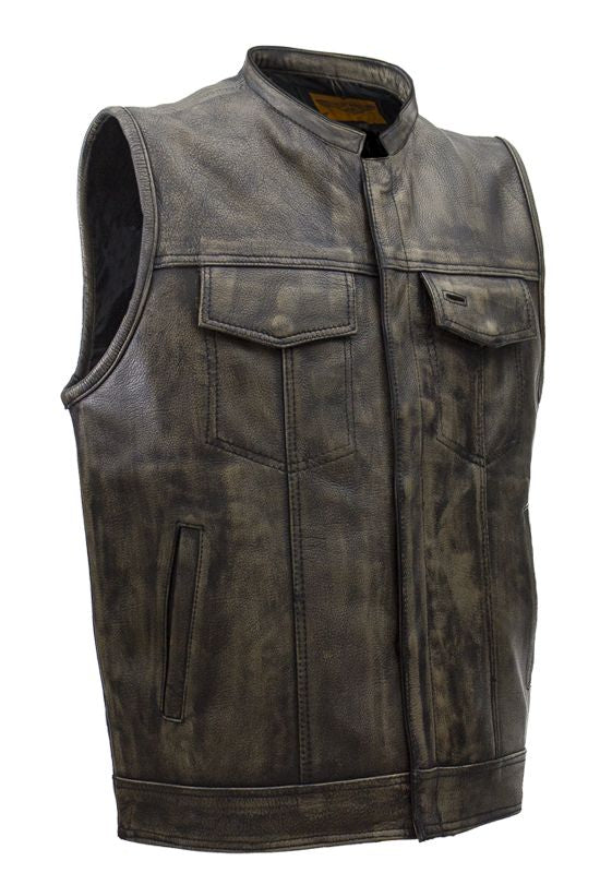 Men's SOA Style Motorcycle Club Vest Distressed Brown Leather