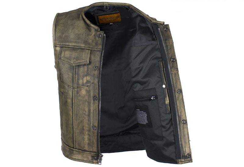 Men's Distressed Brown Leather Motorcycle Club Vest