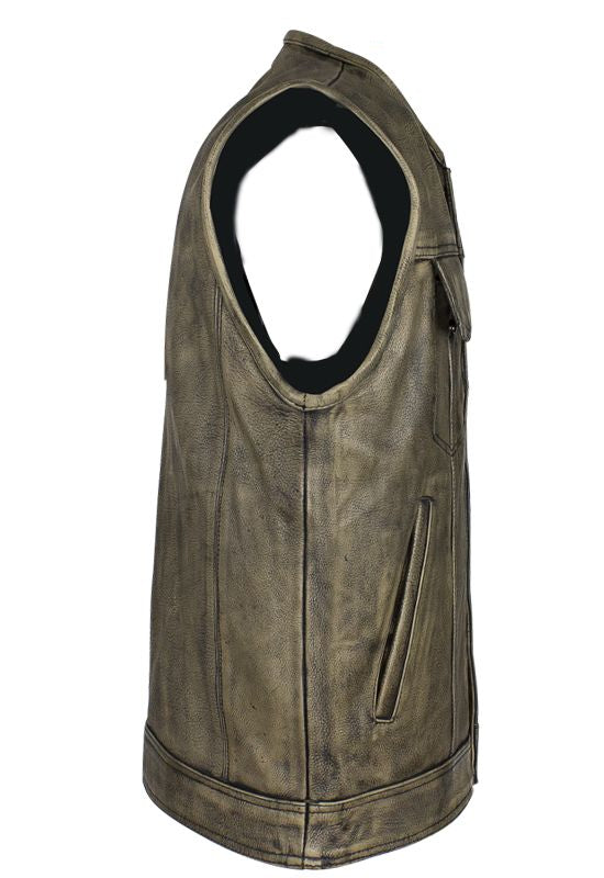 Men's Distressed Brown Leather Motorcycle Club Vest