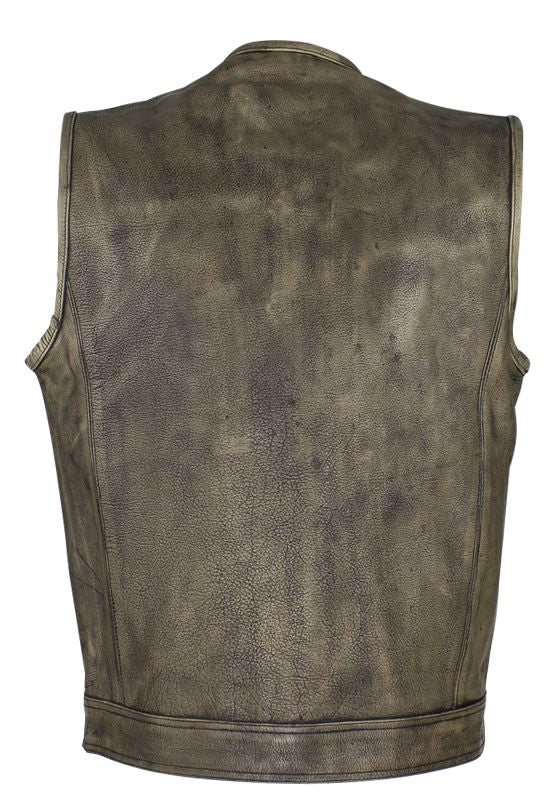 Men's Distressed Brown Leather Motorcycle Club Vest