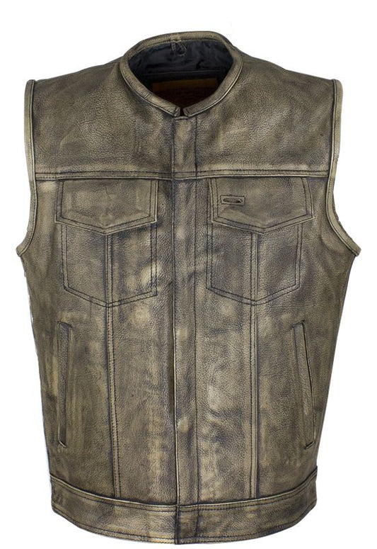 Men's Distressed Brown Leather Motorcycle Club Vest