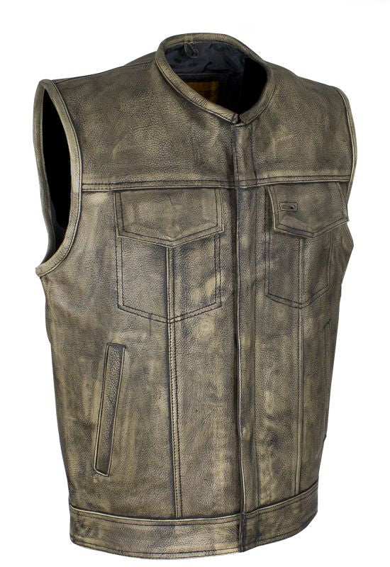 Men's Distressed Brown Leather Motorcycle Club Vest