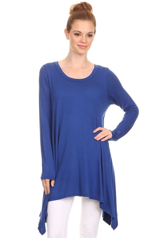 Solid Long Sleeve Relaxed Fit Round Neck Tunic