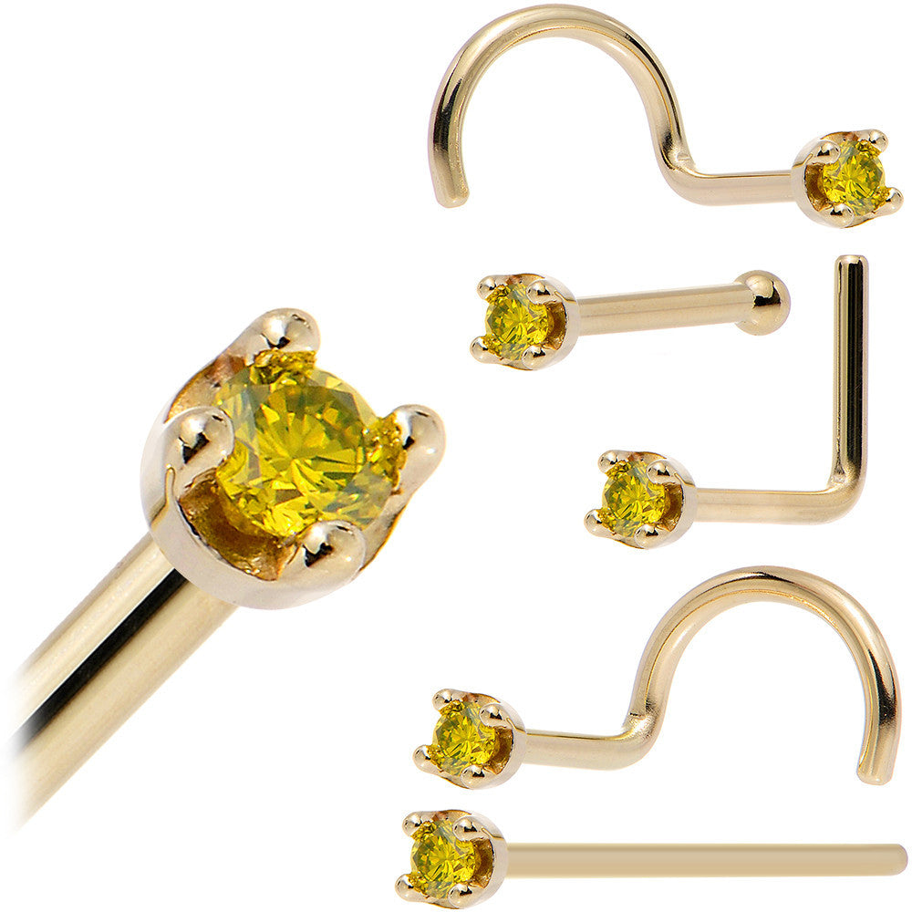 14k Yellow Gold 2mm Lab Grown Yellow Diamond Nose Ring